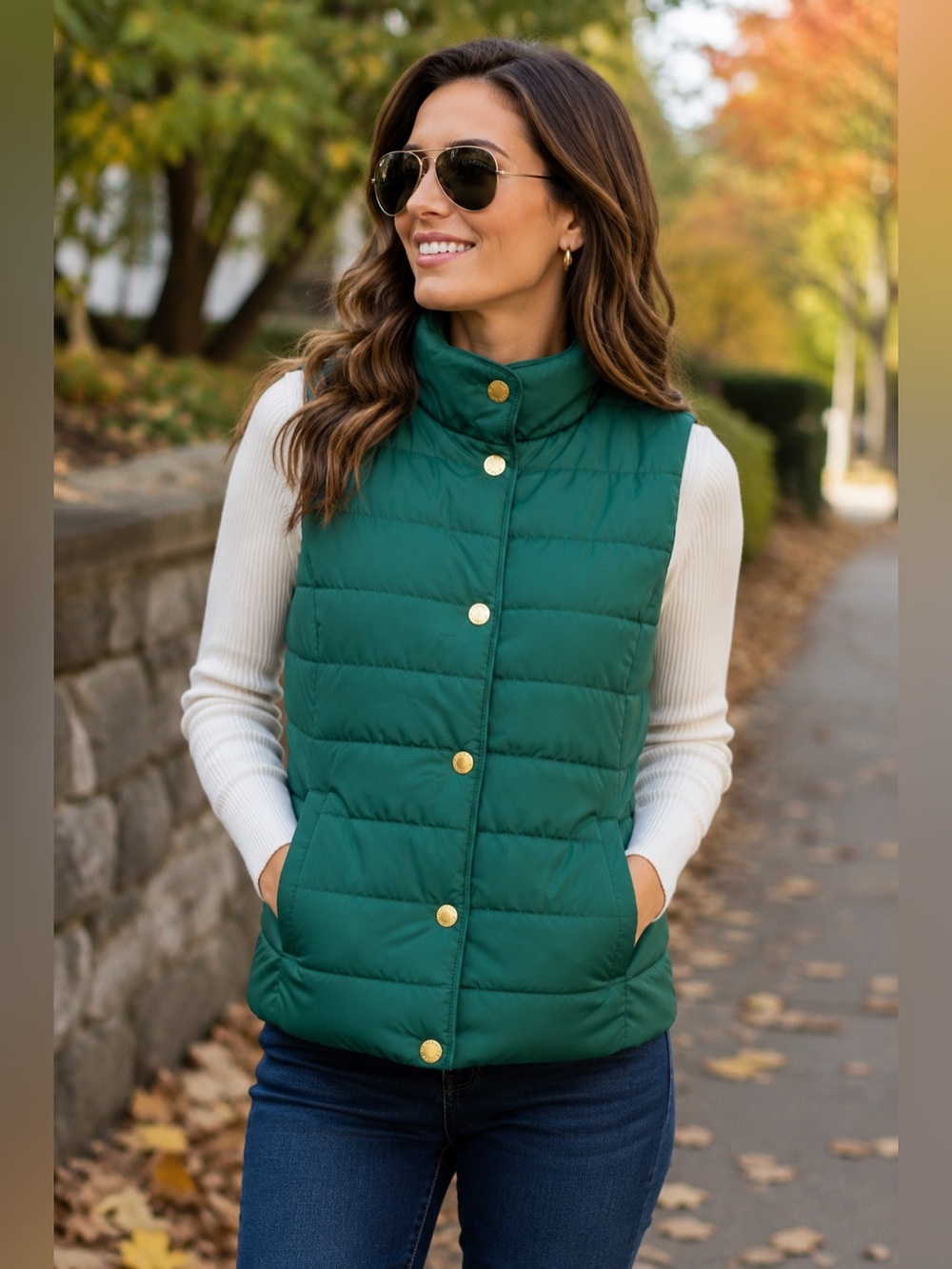 Michael Kors Emerald Green Quilted Vest Size S Winter Fall Preppy Outdoor